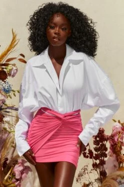 Cut Out Knot Front Mini Skirt In Hot Pink