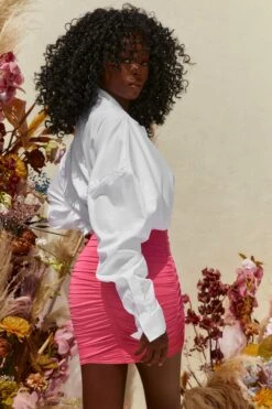 Cut Out Knot Front Mini Skirt In Hot Pink -Sway Line Zone 4022 6 knot giving in hot pink signature staples ruched wrap mini skirt 1