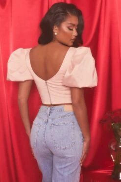 Sway Line Zone -Sway Line Zone 4112 8 heavenly blush bust flattering short puff sleeve eyelet corset style crop top 1