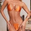 Satin Thong Bikini Bottoms In Orange