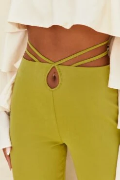 Cut Out Wide Leg Trousers In Olive -Sway Line Zone 4195 5 desert breeze olive wide leg strap detail back tie trousers 4