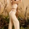 Cut Out Wide Leg Trousers In Beige