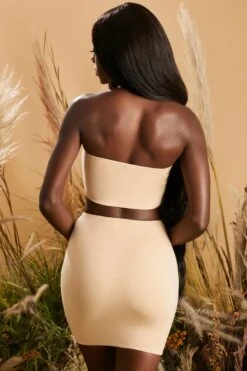 Bodycon Mini Skirt In Beige -Sway Line Zone 4239 4236 4 on the down low beige halter neck top bodycon mini skirt