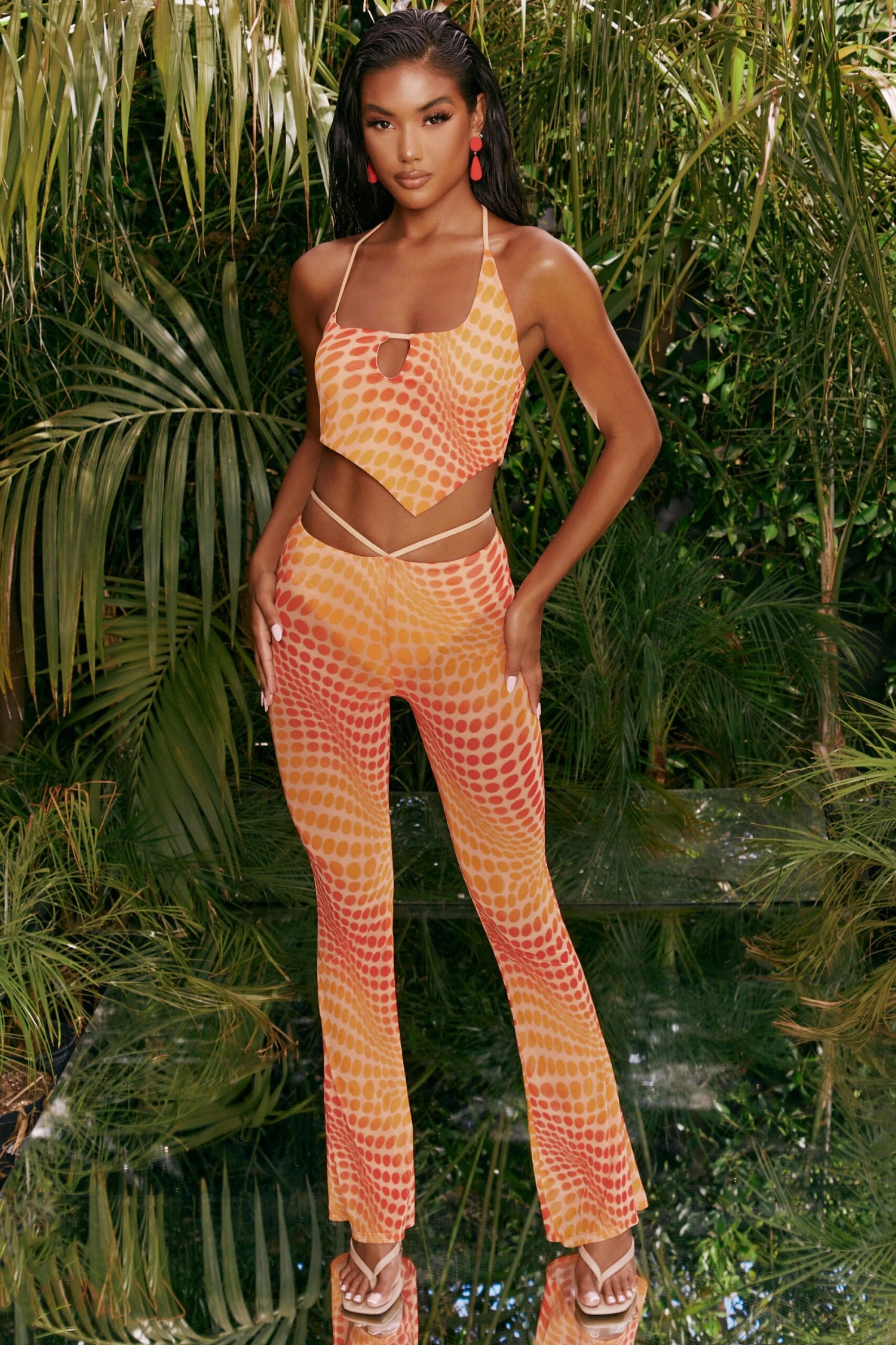Printed Mesh Crop Top In Orange 10 Printed Mesh Crop Top In Orange - Image 10