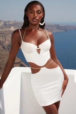 Waist Chain Mini Skirt In Ivory -Sway Line Zone 4341 4351 4 tan lines meet again ivory chain detailing bralette mini skirt co ord 1 2