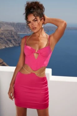 Waist Chain Mini Skirt In Pink -Sway Line Zone 4341 4351 4 tan lines meet again pink chain detailing bralette mini skirt co ord