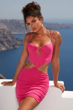 Waist Chain Mini Skirt In Pink -Sway Line Zone 4341 4351 6 tan lines meet again pink chain detailing bralette mini skirt co ord