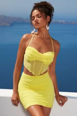 Ruffle Hem Mesh Corset Top In Lime 18 Ruffle Hem Mesh Corset Top In Lime -Sway Line Zone 4360 1 ripple effect lime print coreset top ruched miniskirt 2