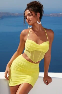 Ruffle Hem Mesh Mini Skirt In Lime -Sway Line Zone 4360 3 ripple effect lime print coreset top ruched miniskirt 3