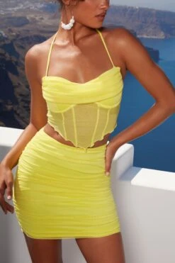 Ruffle Hem Mesh Mini Skirt In Lime -Sway Line Zone 4360 8 ripple effect lime print coreset top ruched miniskirt 3