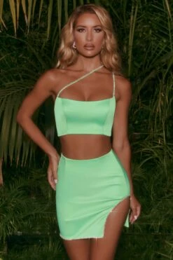Asymmetric Side Split Mini Skirt In Mint 13 Asymmetric Side Split Mini Skirt In Mint -Sway Line Zone 4398 2 rule breaker mint embellished cross over strappy crop top split side mini skirt co ord set 1