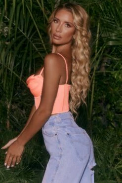 Embellished Draped Corset Crop Top In Pink -Sway Line Zone 4500 7 patience pink strappy bust flattering embellished mesh satin corset crop top 1