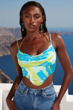 Halter Chain Crop Top In Blue Print 14 Halter Chain Crop Top In Blue Print -Sway Line Zone 4529 1 high tide blue print halter neck cami chain cami crop top 3