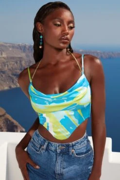 Halter Chain Crop Top In Blue Print 12 Halter Chain Crop Top In Blue Print -Sway Line Zone 4529 2 high tide blue print halter neck cami chain cami crop top 3