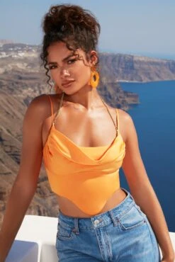 High Tide Halter Chain Crop Top In Orange