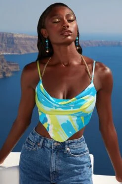 Halter Chain Crop Top In Blue Print 15 Halter Chain Crop Top In Blue Print -Sway Line Zone 4529 7 high tide blue print halter neck cami chain cami crop top 3