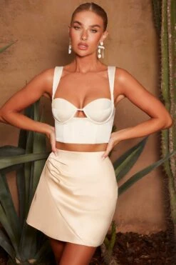 Satin Cupped Corset Top In Ivory -Sway Line Zone 4541 1 influence me ivory bust flattering structured satin bralette 1 1