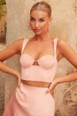 Satin Cupped Corset Top In Blush 17 Satin Cupped Corset Top In Blush -Sway Line Zone 4541 3 influence me blush bust flattering structured satin bralette 1 1