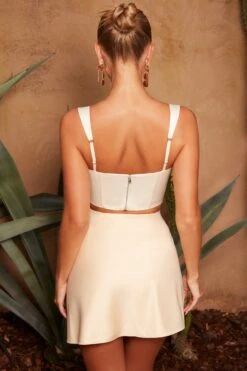 Asymmetric Satin Mini Skirt In Beige -Sway Line Zone 4541 8 influence me ivory bust flattering structured satin bralette 2
