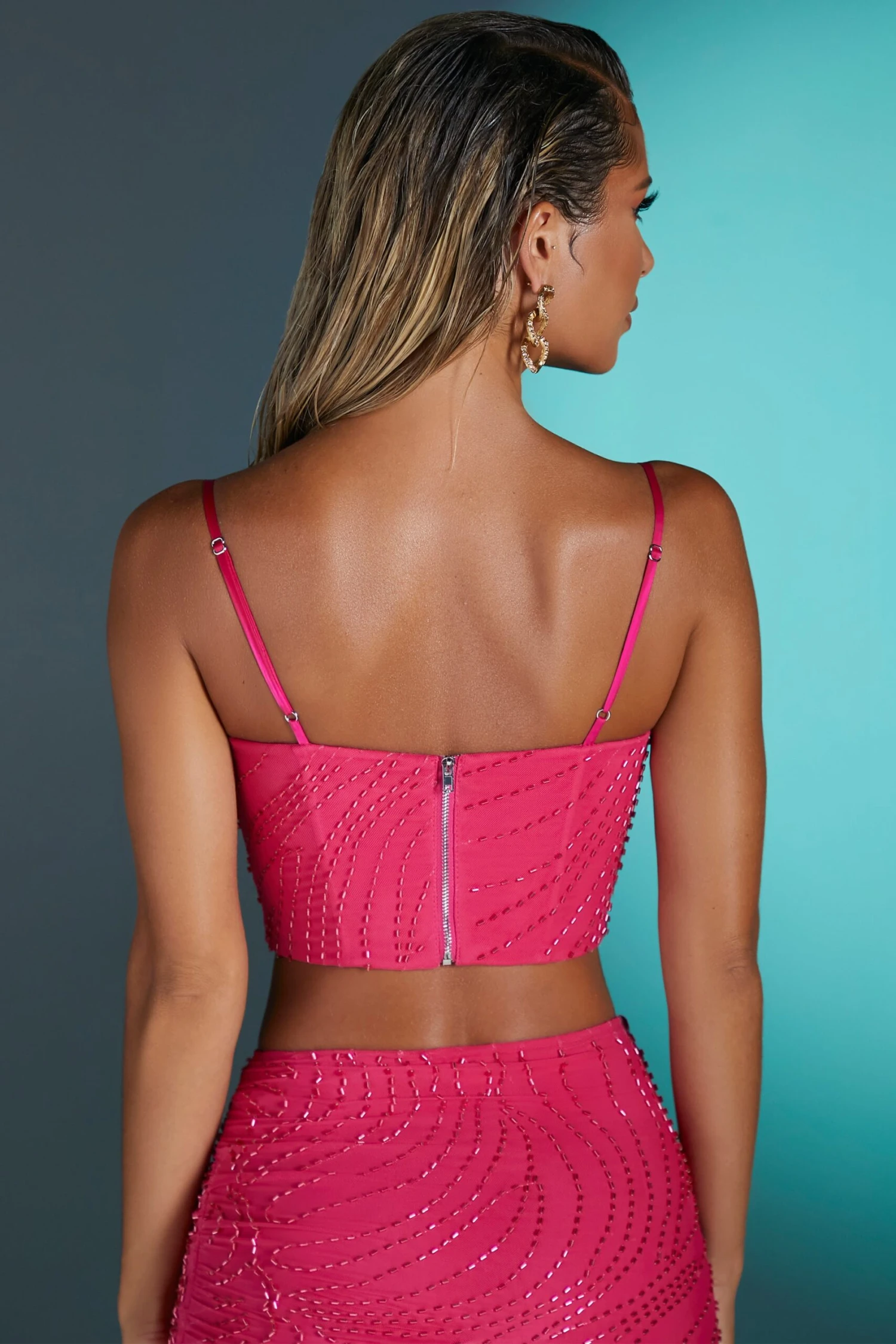 Embellished Crop Top In Pink 2 Embellished Crop Top In Pink - Image 2