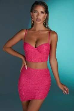 Embellished Asymmetrical Mini Skirt In Pink -Sway Line Zone 4568 4580 3 antibes pink embelished corset top martinique embelished mini skirt 1