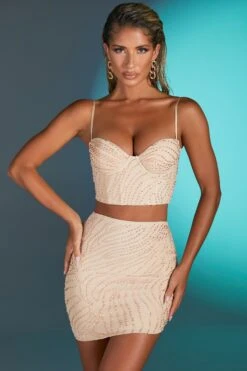 Embellished Crop Top In Sand -Sway Line Zone 4568 4580 4 antibes sand embelished corset top martinique embelished mini skirt