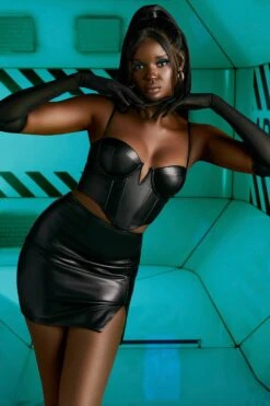 Faux Leather Corset Top In Black -Sway Line Zone 4586 4724 1 something new black faux leather corset top mini skirt