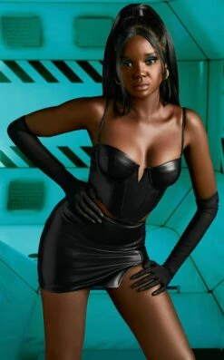 Faux Leather Corset Top In Black -Sway Line Zone 4586 4724 8 something new black faux leather corset top mini skirt