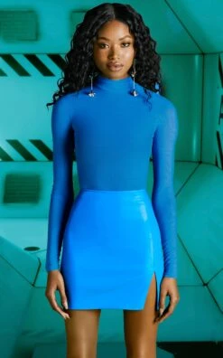 Faux Leather Thigh Split Mini Skirt In Blue -Sway Line Zone 4591 4724 1 figure it out blue on my way 1