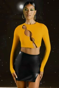 Asymmetric Long Sleeve Top In Yellow 11 Asymmetric Long Sleeve Top In Yellow -Sway Line Zone 4593 2 crash the party cutout long sleeved top
