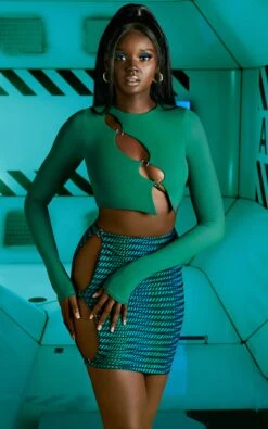 Cut Out Mini Skirt In Striped Print -Sway Line Zone 4593 4598 3 cutout long sleeved top striped print cutout mini skirt 1