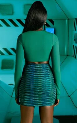 Cut Out Mini Skirt In Striped Print -Sway Line Zone 4593 4598 8 cutout long sleeved top striped print cutout mini skirt 1