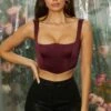 Curved Bust Bustier Crop Top In Wine