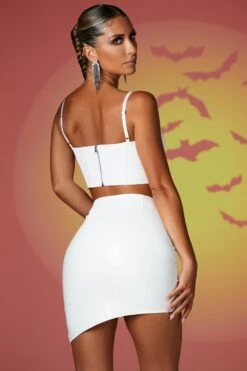 Vinyl Curved Hem Mini Skirt In White -Sway Line Zone 4730 4733 10 caution in desguise white vinyl bustier mini skirt