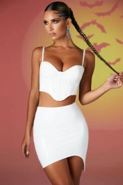 Vinyl Curved Hem Mini Skirt In White -Sway Line Zone 4730 4733 2 caution in desguise white vinyl bustier mini skirt