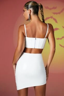 Vinyl Curved Hem Mini Skirt In White -Sway Line Zone 4730 4733 9 caution in desguise white vinyl bustierl mini skirt