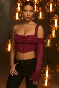 Corset Crop Top In Red -Sway Line Zone 4956 4 aurora deep red asymmetric corset crop top 1