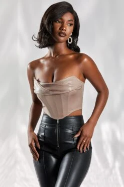 Strapless Bustier In Taupe -Sway Line Zone 4970 2 morning kisses taupe cowl neck corset top