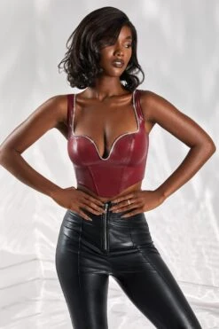 Corset Top In Burgundy -Sway Line Zone 4974 2 day dream burgundy embellished plunge faux leather crop top 1