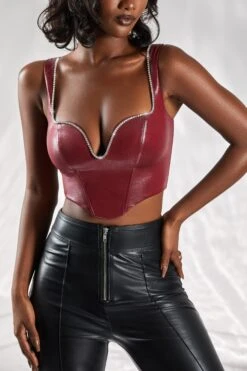 Corset Top In Burgundy -Sway Line Zone 4974 3 day dream burgundy embellished plunge faux leather crop top 1