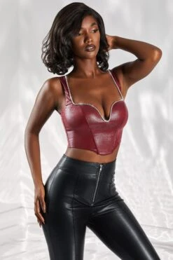Corset Top In Burgundy -Sway Line Zone 4974 6 day dream burgundy embellished plunge faux leather crop top 1
