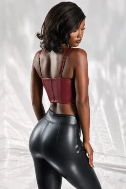 Corset Top In Burgundy -Sway Line Zone 4974 8 day dream burgundy embellished plunge faux leather crop top 1