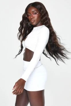 Ruched Cut Out Crop Top In Ivory -Sway Line Zone 5100 3 Ivory Keyhole Cut Out Ruched Topcopy