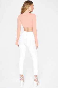 Long Sleeve Twist Front Crop Top In Blush 13 Long Sleeve Twist Front Crop Top In Blush -Sway Line Zone 5105 3 Blush Twist Front Long Sleeve Cut Out Crop Top