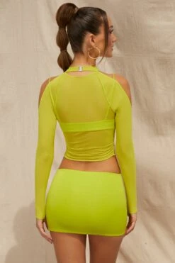 Mesh Overlay Bra Top In Lime -Sway Line Zone 5119 7 Colorado Lime Bardot Overlay Bra Top Low Rise Mini Skirt