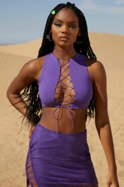 Lace Up Crop Top In Purple -Sway Line Zone 5125 1 Up Town Purple Lace Up Crop Topcopy