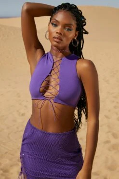 Lace Up Crop Top In Purple -Sway Line Zone 5125 2 Up Town Purple Lace Up Crop Topcopy
