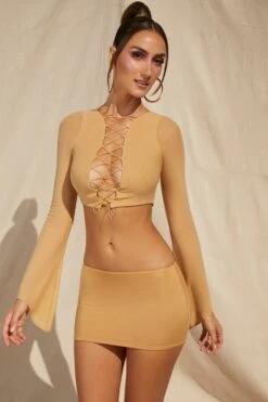 Low Rise Micro Mini Skirt In Beige 18 Low Rise Micro Mini Skirt In Beige -Sway Line Zone 5126 5320 6 Riverside Beige Lace Up Long Sleeve Crop Top Low Rise Mini Skirt