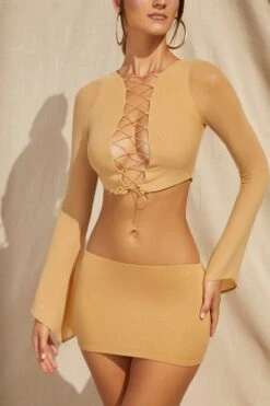 Low Rise Micro Mini Skirt In Beige 13 Low Rise Micro Mini Skirt In Beige -Sway Line Zone 5126 5320 7 Riverside Beige Lace Up Long Sleeve Crop Top Low Rise Mini Skirt