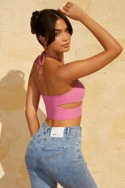 Keyhole Crop Top In Pink 13 Keyhole Crop Top In Pink -Sway Line Zone 5136 8 Pink Keyhole Crop Top 1